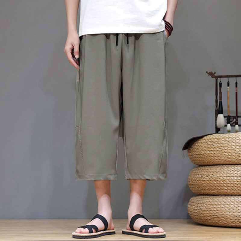 Buddha Stones Zomerse casual minimalistische Cropped herenbroek met trekkoord en zakken - image 1