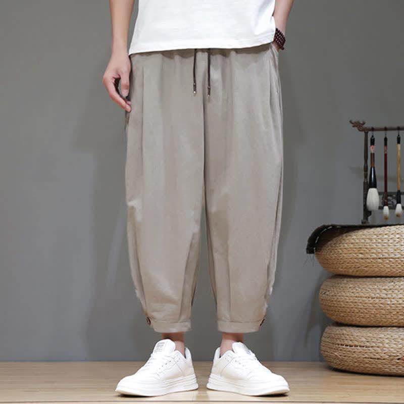 Buddha Stones Zomerse casual minimalistische Cropped herenbroek met trekkoord en zakken - image 1
