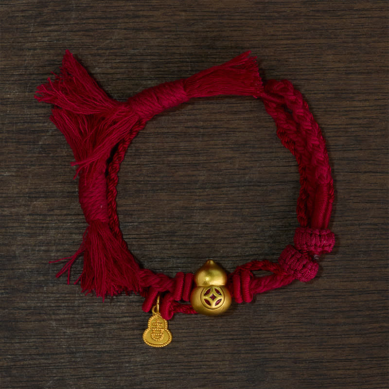 Buddha Stones Metalen pompoenvormige Chinese muntpompoenhanger, symbool van rijkdom, dubbele rode Armband - image 1