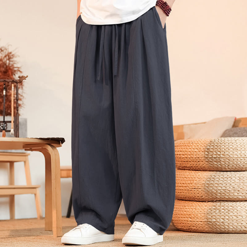 Buddha Stones Zomerse casual minimalistische enkelbroek met trekkoord, Enkellengte katoen, rechte pijpen, herenbroek met zak - image 1