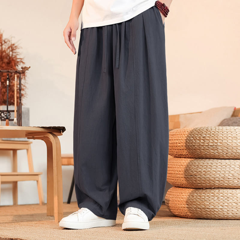 Buddha Stones Zomerse casual minimalistische enkelbroek met trekkoord, Enkellengte katoen, rechte pijpen, herenbroek met zak - Grijs - US/UK/AU46, EU56 (5XL) - image 0