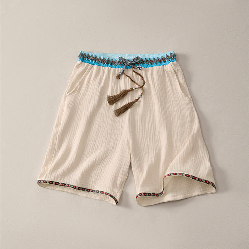 Buddha Stones Zomerse boho casual bermudashorts met trekkoord en geometrische vormen voor heren, met Zakken. - Beige - US/UK/AU44, EU54 (3XL) - image 0