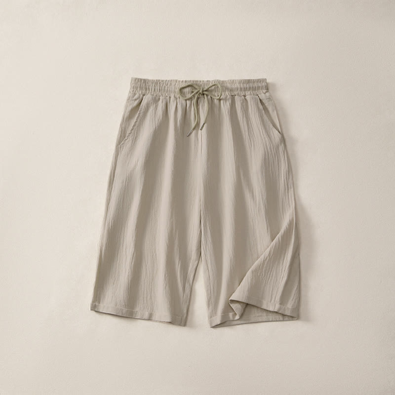 Buddha Stones Zomerse casual bermudashorts met trekkoord, effen kleur, rechte pijpen, damesbroek met Zakken - Beige - US14, UK/AU18, EU46 (3XL) - image 0