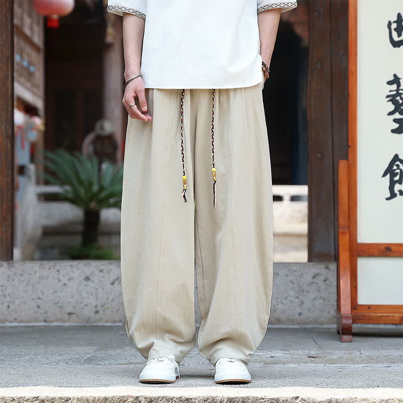 Buddha Stones Zomerse casual minimalistische enkelbroek met Enkellengte , effen model, rechte pijpen, herenbroek met Zakken - Beige - US/UK/AU46, EU56 (5XL) - image 0