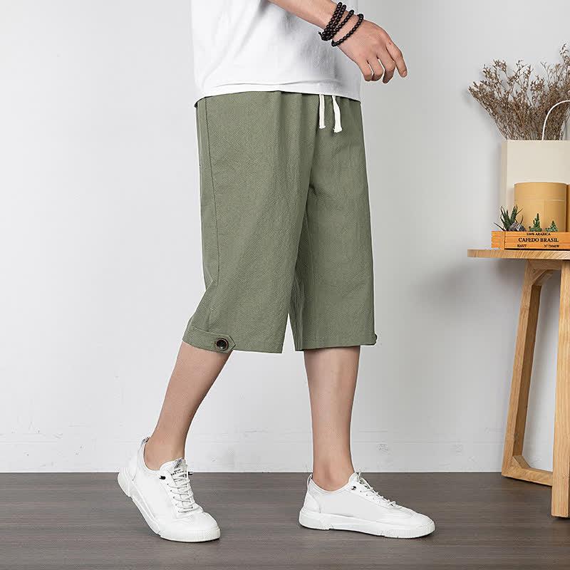 Buddha Stones Zomerse casual minimalistische korte broek met trekkoord, effen kleur, rechte pijpen, herenbroek met zak - Donkerzeegroen - US/UK/AU54, EU64 (9XL) - image 0