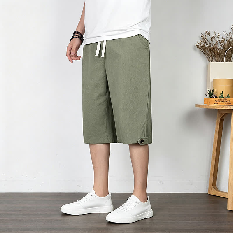 Buddha Stones Zomerse casual minimalistische korte broek met trekkoord, effen kleur, rechte pijpen, herenbroek met zak - image 1