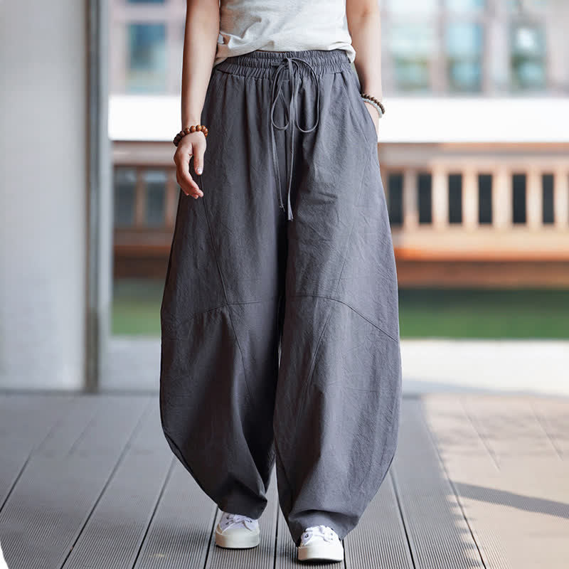 Buddha Stones Zomerse casual cropped broek met trekkoord van effen katoen , Cropped voor heren met zakken - Grijs - US/UK/AU46, EU56 (5XL) - image 0