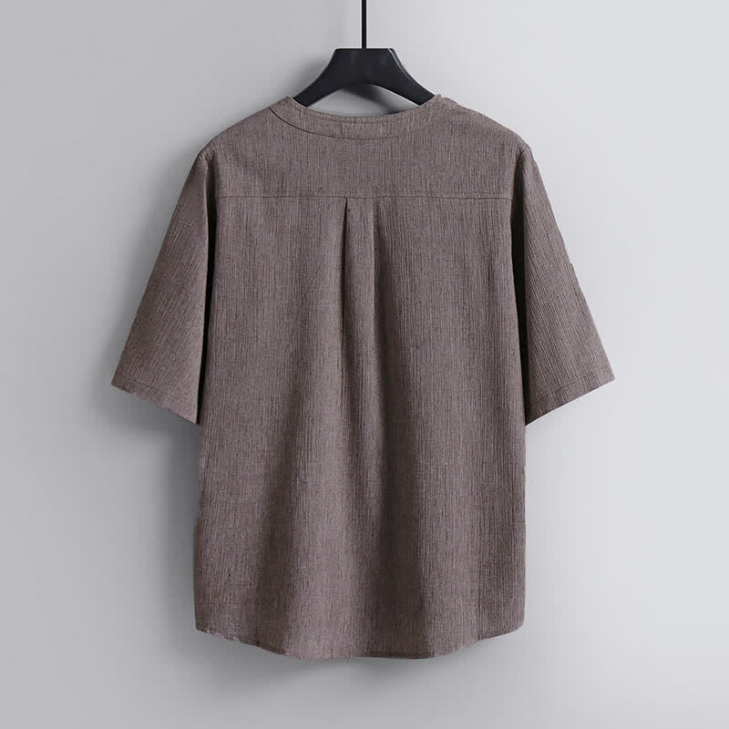 Buddha Stones Zomerse Tang-stijl casual Pankou Ronde hals Overhemden met Korte mouw - image 1