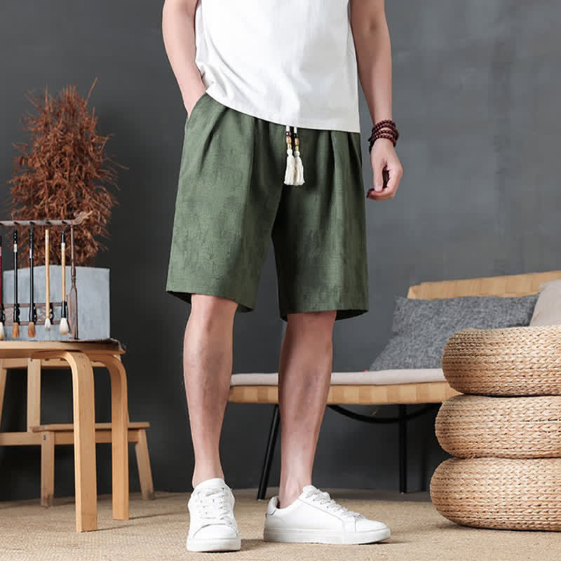 Buddha Stones Zomerse, casual, minimalistische herenshort met trekkoord en zak - Donker olijfgroen - US/UK/AU46, EU56 (5XL) - image 0