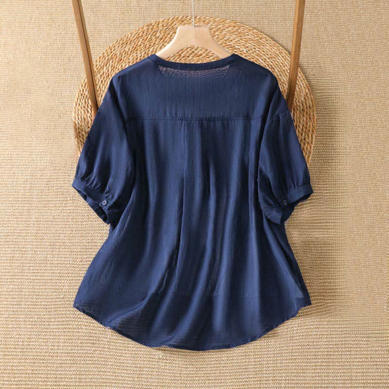 Buddha Stones Zomerse, casual, eenvoudige, effen T-shirts met V-hals en Korte mouw voor dames - image 1