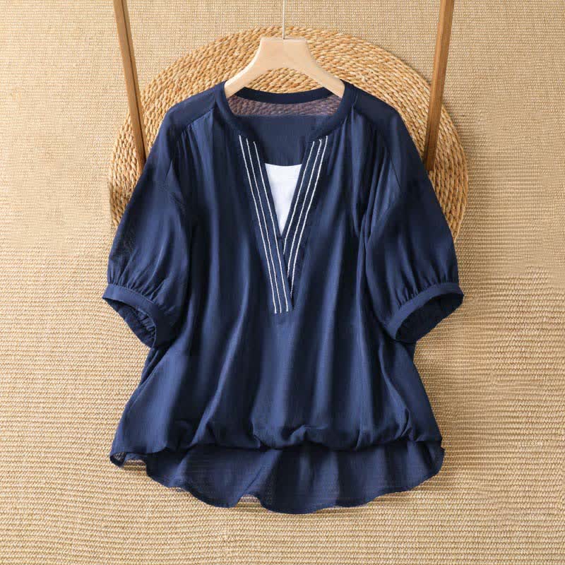 Buddha Stones Zomerse, casual, eenvoudige, effen T-shirts met V-hals en Korte mouw voor dames - Marine - US8-10, UK/AU12-14, EU40-42 (2XL) - image 0