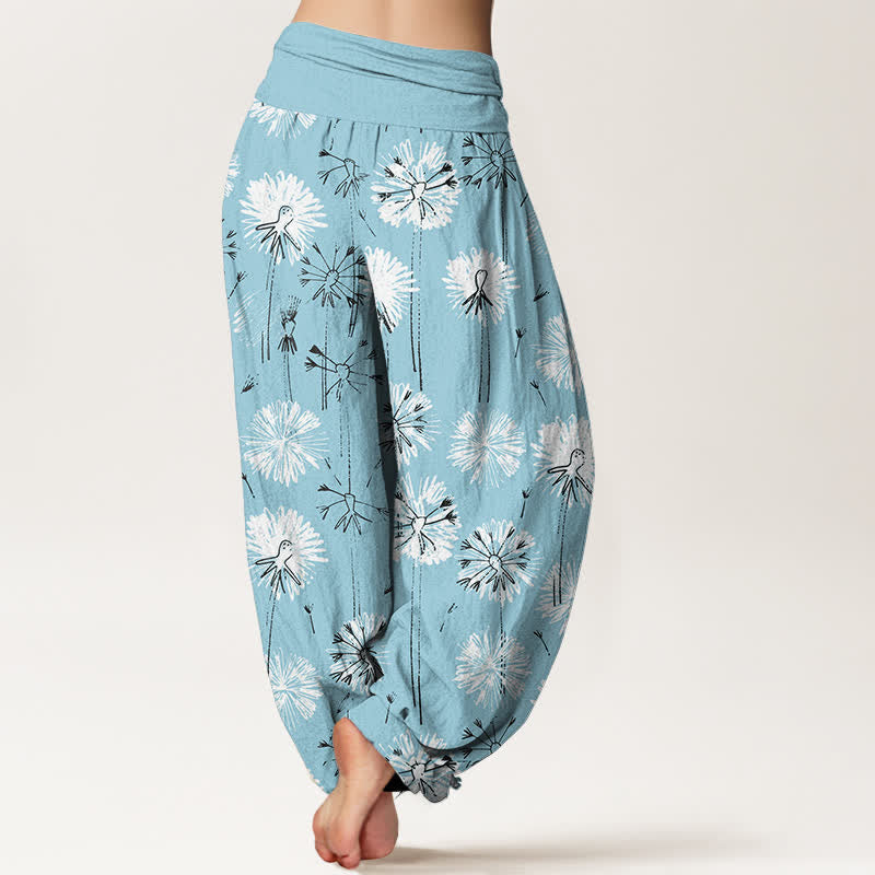 Buddha Stones Harembroek voor dames met elastische Taille en paardenbloemmotief van 100% Cotton - image 1