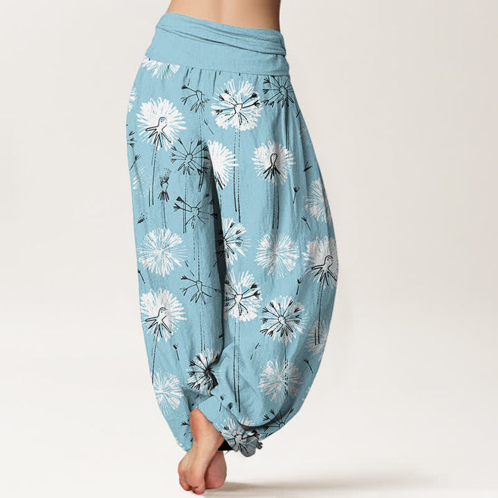 Buddha Stones Harembroek voor dames met elastische Taille en paardenbloemmotief van 100% Cotton - image 1