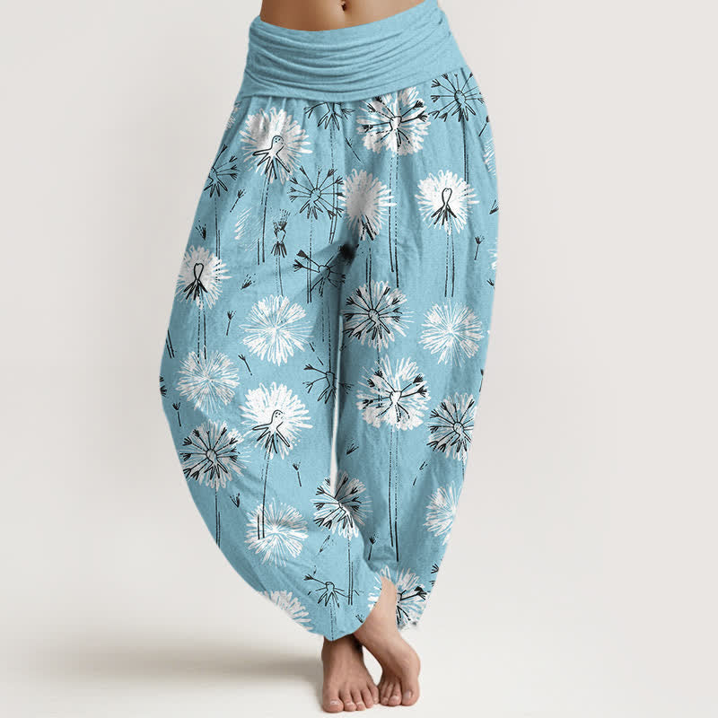 Buddha Stones Harembroek voor dames met elastische Taille en paardenbloemmotief van 100% Cotton - Hemelsblauw - US16, UK/AU20, EU48 (3XL) - image 0