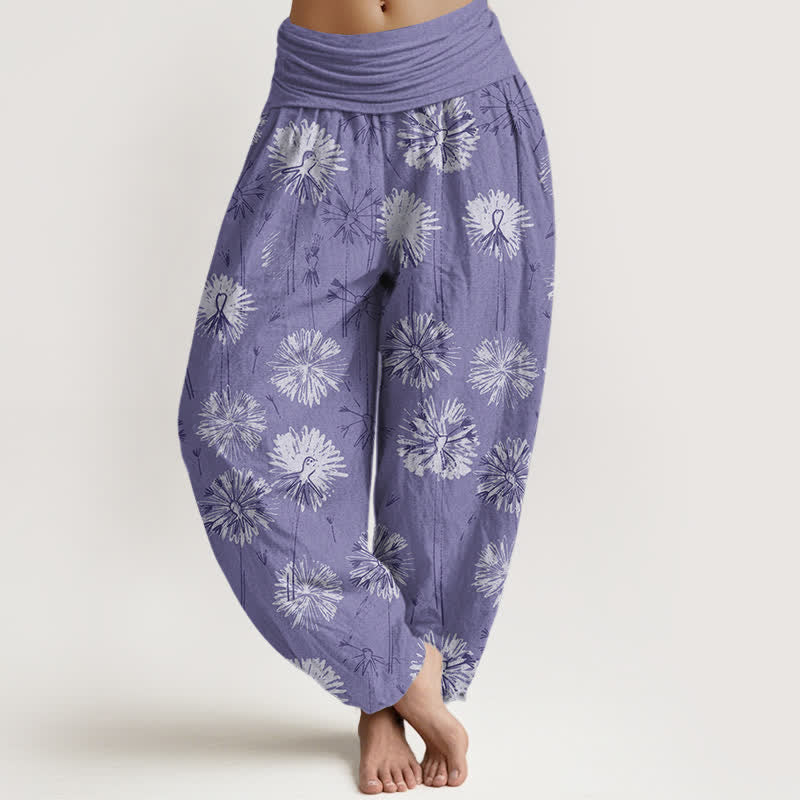 Buddha Stones Harembroek voor dames met elastische Taille en paardenbloemmotief van 100% Cotton - Middelpaars - US16, UK/AU20, EU48 (3XL) - image 5