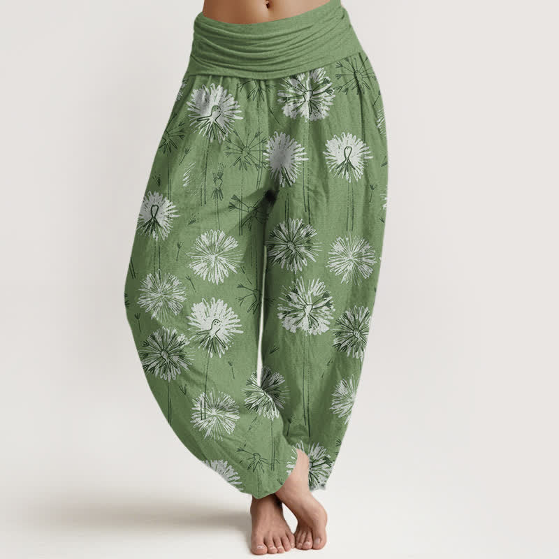 Buddha Stones Harembroek voor dames met elastische Taille en paardenbloemmotief van 100% Cotton - Olijfgroen - US16, UK/AU20, EU48 (3XL) - image 8
