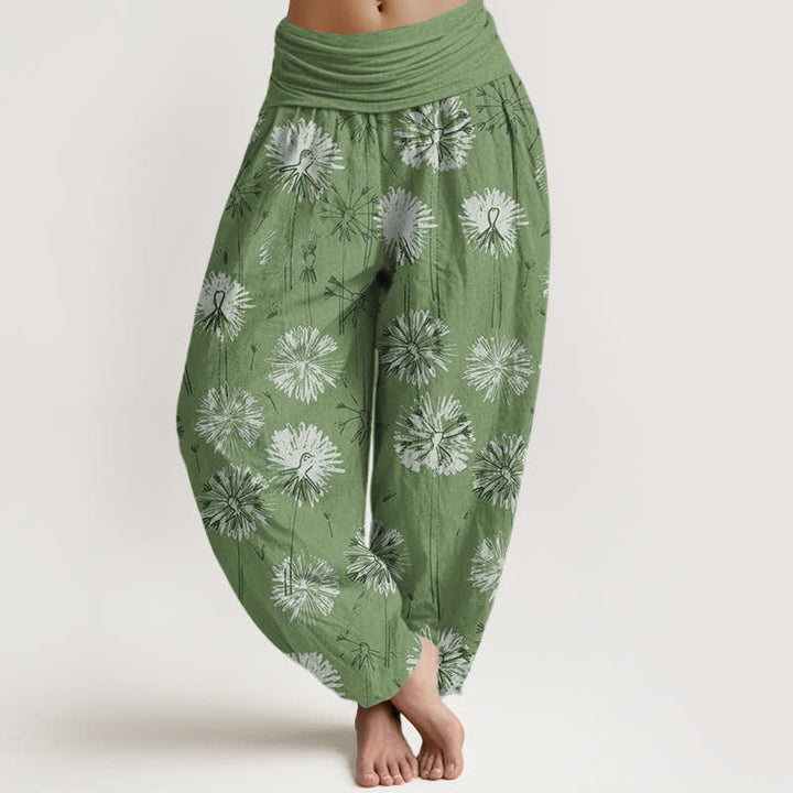 Buddha Stones Harembroek voor dames met elastische Taille en paardenbloemmotief van 100% Cotton - Olijfgroen - US16, UK/AU20, EU48 (3XL) - image 8