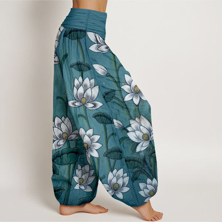 Buddha Stones Harembroek voor dames met elastische Taille en lotusbloemmotief , 100% Cotton. - image 7