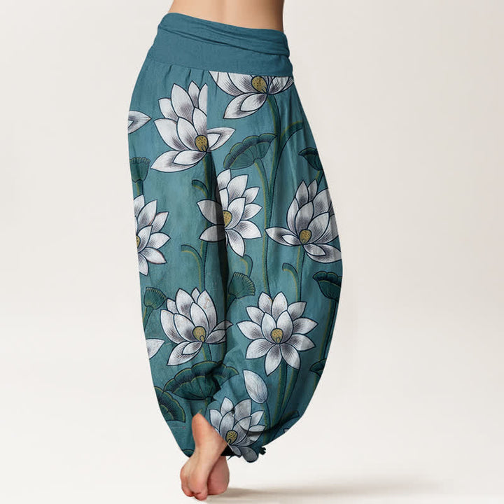 Buddha Stones Harembroek voor dames met elastische Taille en lotusbloemmotief , 100% Cotton. - image 6
