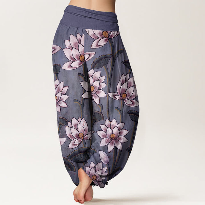 Buddha Stones Harembroek voor dames met elastische Taille en lotusbloemmotief , 100% Cotton. - image 10
