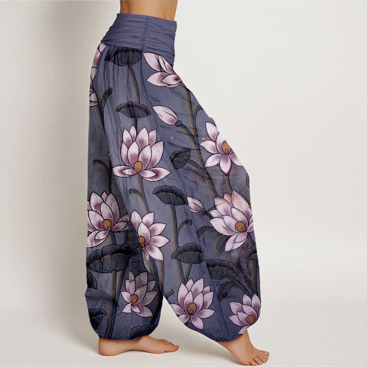 Buddha Stones Harembroek voor dames met elastische Taille en lotusbloemmotief , 100% Cotton. - image 9