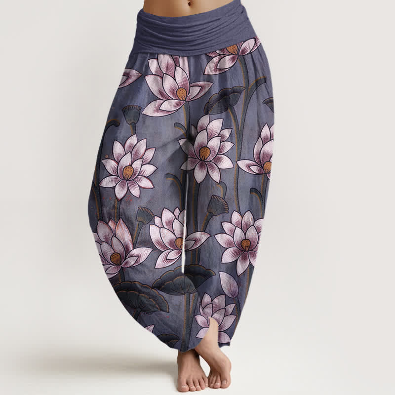 Buddha Stones Harembroek voor dames met elastische Taille en lotusbloemmotief , 100% Cotton. - Donkere Orchidee - US16, UK/AU20, EU48 (3XL) - image 8