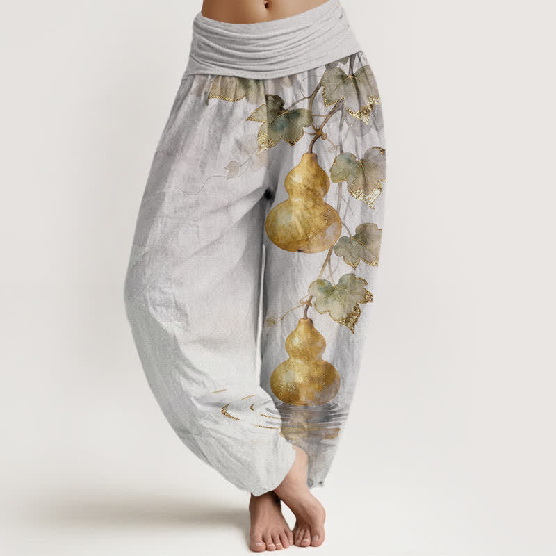 Buddha Stones Dames harembroek met elastische Taille en gouden pompoenbladpatroon - Gainsboro - US16, UK/AU20, EU48 (3XL) - image 5