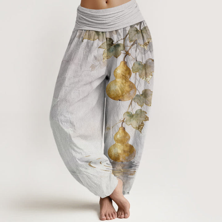Buddha Stones Dames harembroek met elastische Taille en gouden pompoenbladpatroon - Gainsboro - US16, UK/AU20, EU48 (3XL) - image 5