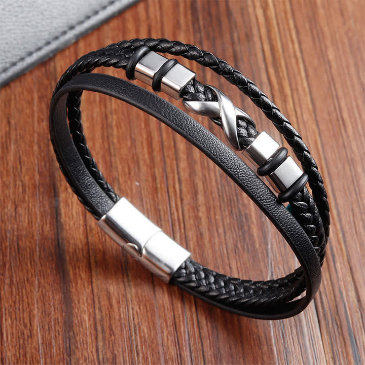 Buddha Stones Zwarte leren herenarmband met titanium en stalen Armband voor extra stevigheid. - Titaniumstaal (Versterking ♥ Stimulatie) - image 0