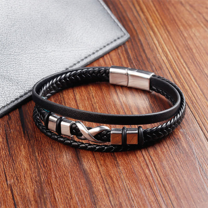 Buddha Stones Zwarte leren herenarmband met titanium en stalen Armband voor extra stevigheid. - image 6