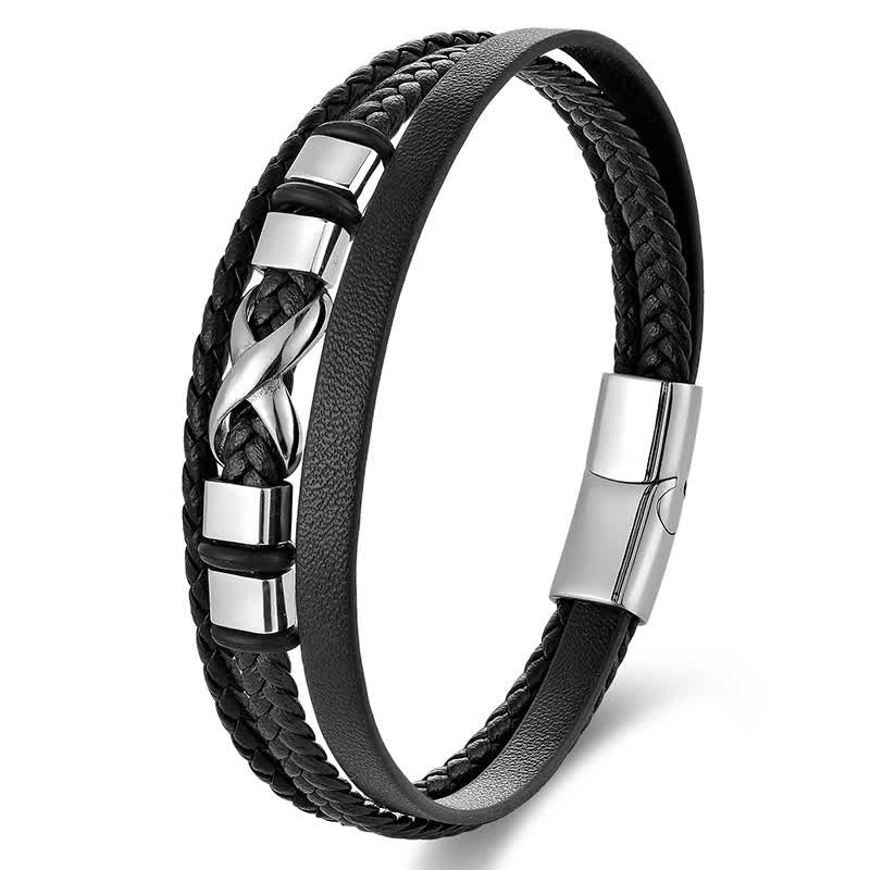 Buddha Stones Zwarte leren herenarmband met titanium en stalen Armband voor extra stevigheid. - image 8