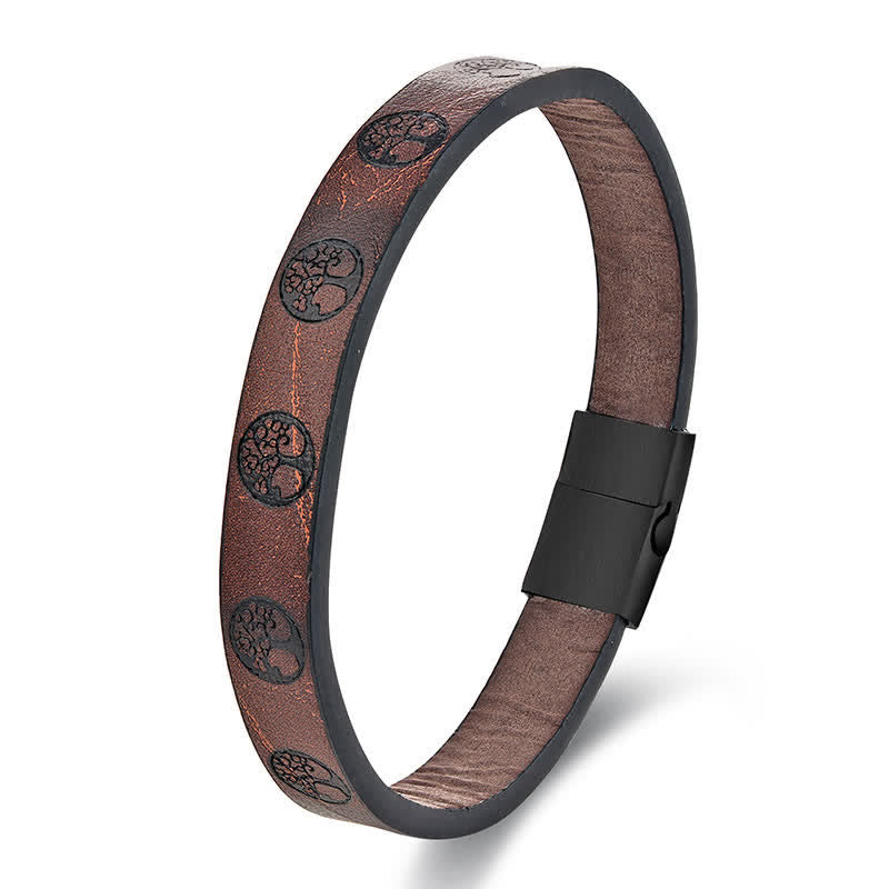 Buddha Stones Gevlochten leren armband met levensboommotief van titaniumstaal - image 3