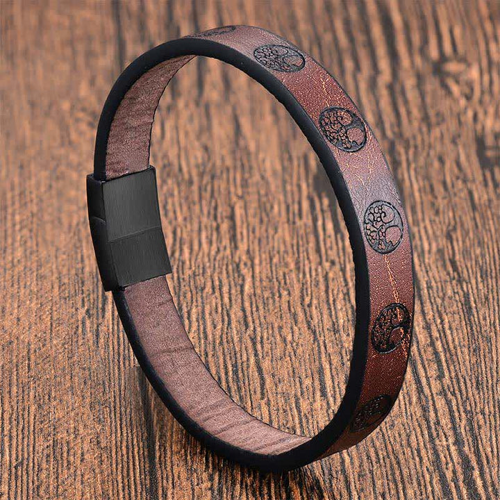 Buddha Stones Gevlochten leren armband met levensboommotief van titaniumstaal - Enkele laag - image 2