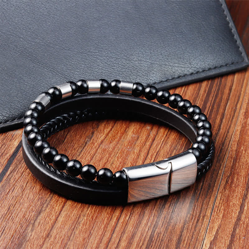 Buddha Stones Zwarte leren, stevige, dubbellaagse gevlochten Armband - image 11