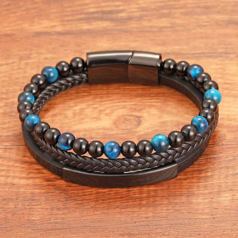Buddha Stones Gevlochten leren Armband met tijgeroogmotief en meerdere lagen voor extra stevigheid. - image 1