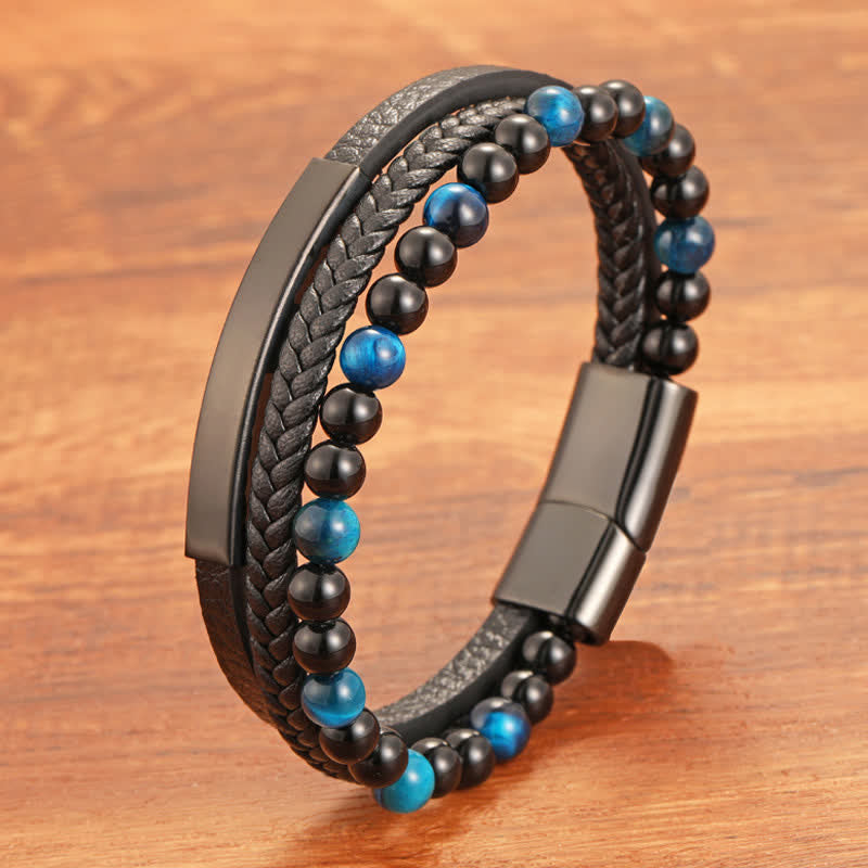 Buddha Stones Gevlochten leren Armband met tijgeroogmotief en meerdere lagen voor extra stevigheid. - image 0