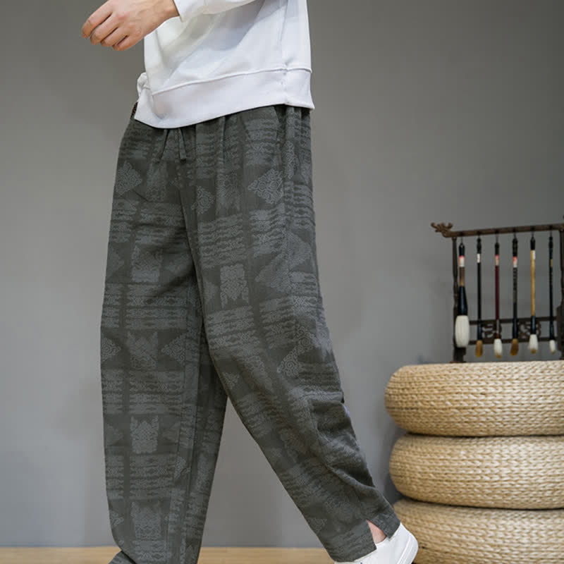 Buddha Stones Casual vintage geometrische Lang broek voor heren, lente/zomer, met rechte pijpen en Zakken. - Grijs - US/UK/AU44, EU54 (4XL) - image 0