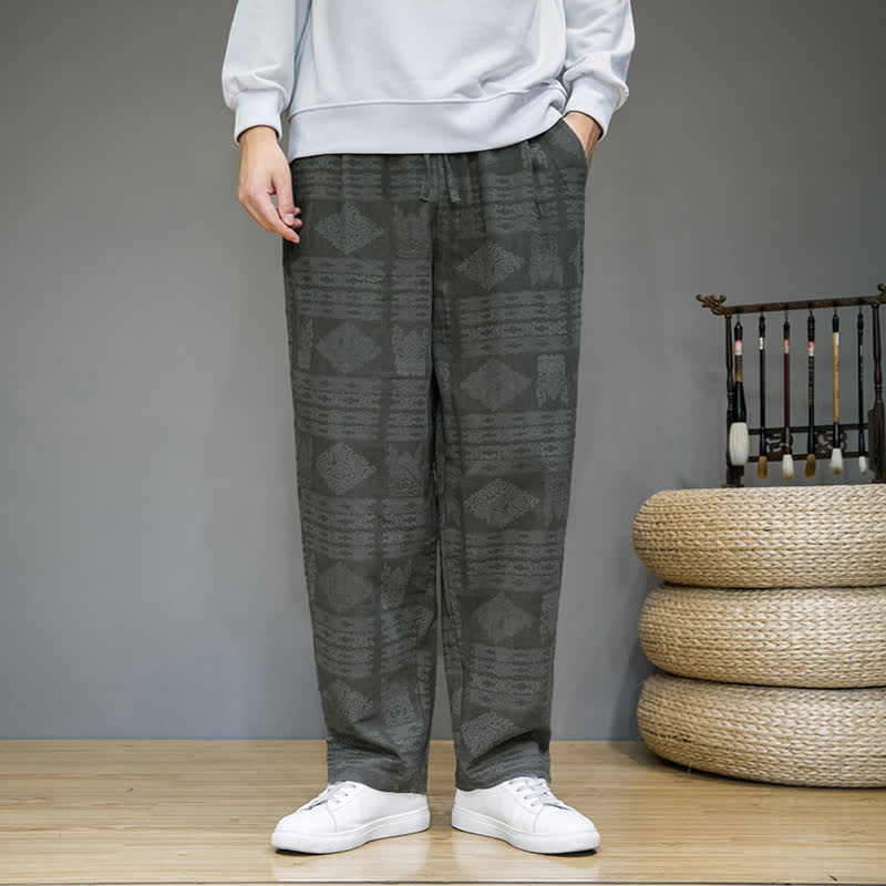 Buddha Stones Casual vintage geometrische Lang broek voor heren, lente/zomer, met rechte pijpen en Zakken. - image 1