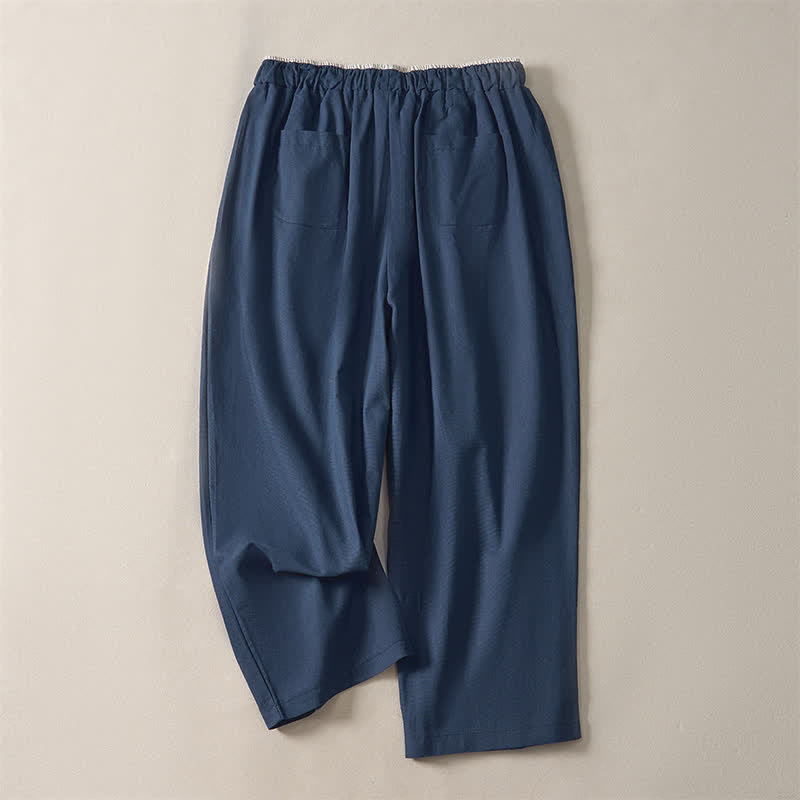 Buddha Stones Zomerse casual minimalistische Cropped broek met trekkoord, effen model, harembroek voor dames met zakken - image 1