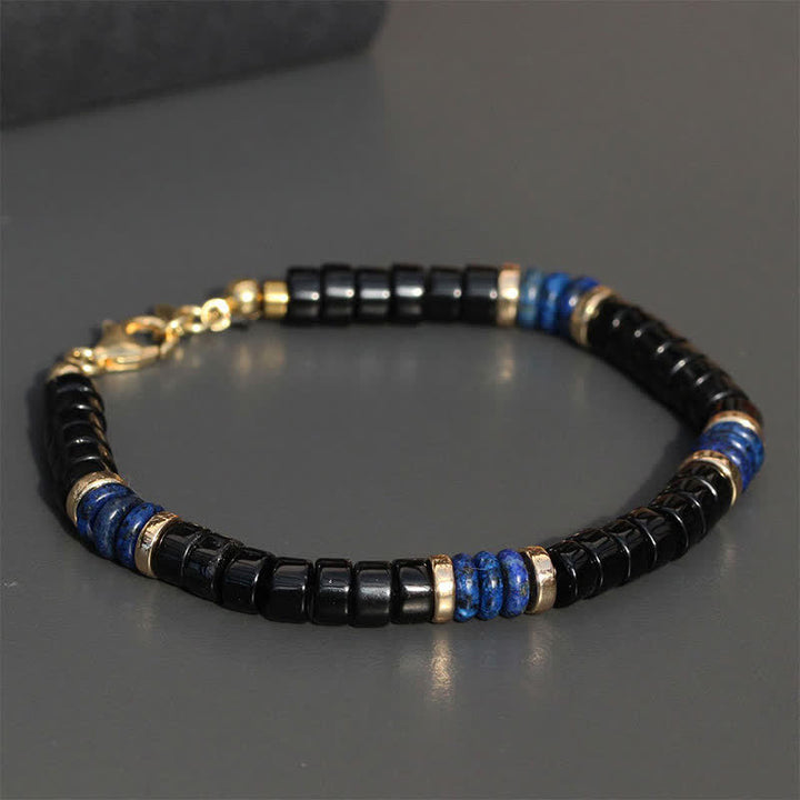 Buddha Stones Lapis Lazuli Zwarte Onyx Truth Cube Armband - image 1