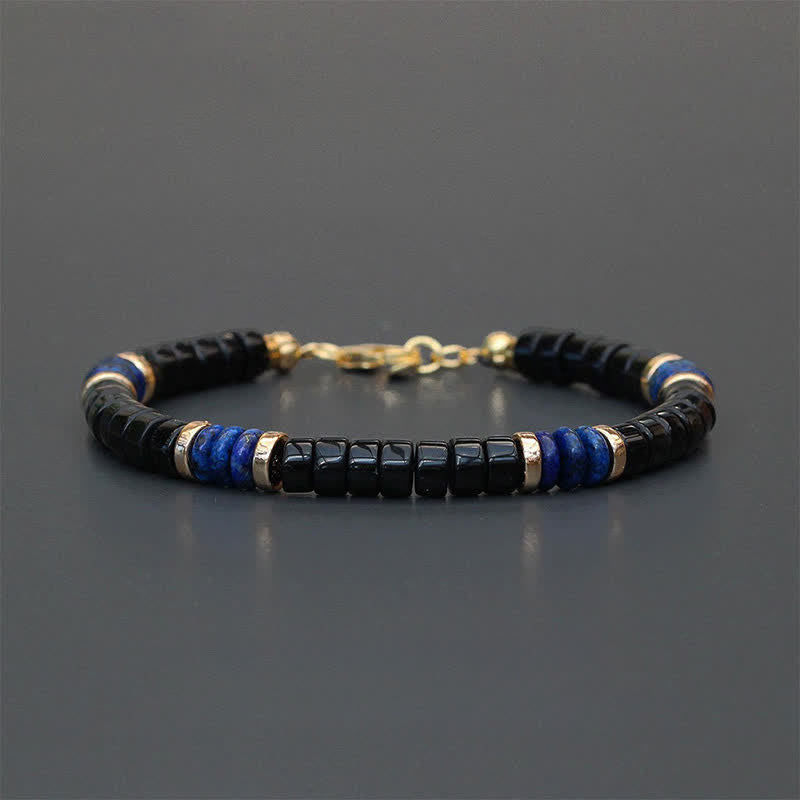 Buddha Stones Lapis Lazuli Zwarte Onyx Truth Cube Armband - Lapis lazuli (Wijsheid ♥ Waarheid) (Polsomtrek: 18-19 cm) - image 0