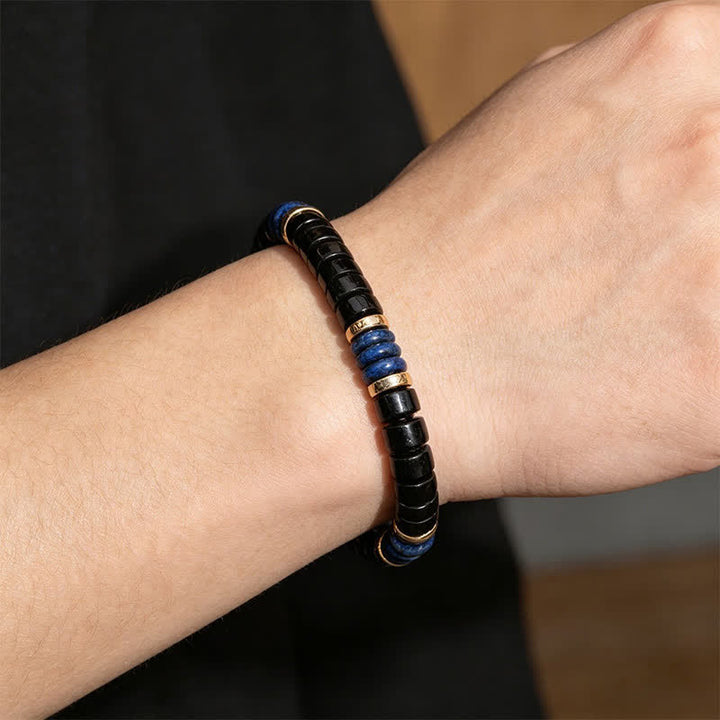 Buddha Stones Lapis Lazuli Zwarte Onyx Truth Cube Armband - image 3