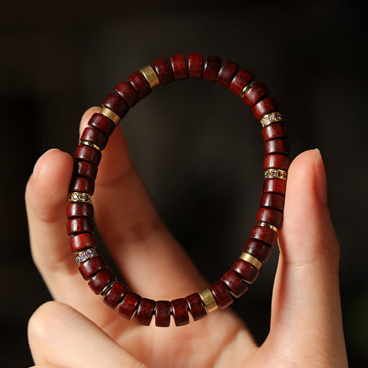 Buddha Stones Minimalistische Armband met kraal van rood palissanderhout en ebbenhout. - image 4