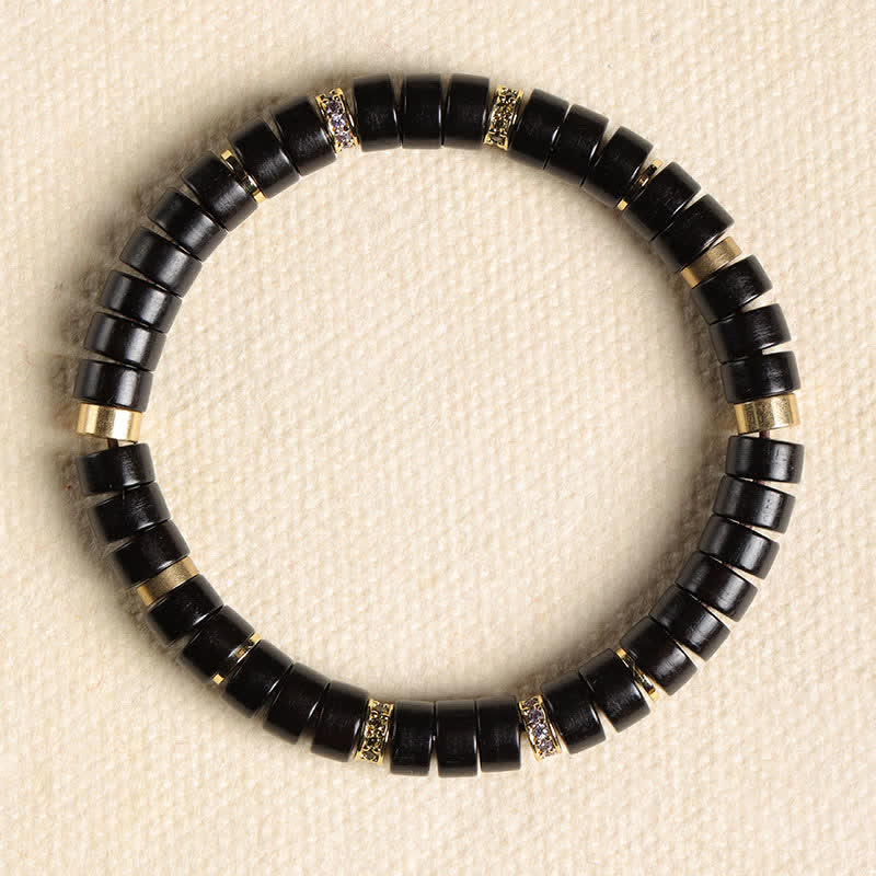 Buddha Stones Minimalistische Armband met kraal van rood palissanderhout en ebbenhout. - Ebbenhout (Aarding ♥ Bescherming) (Polsomtrek: 15-17 cm) - image 9