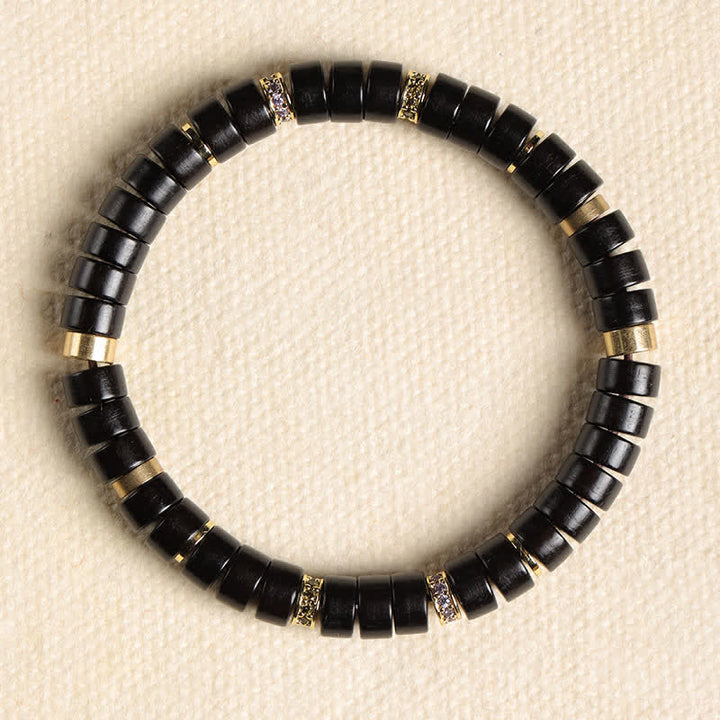Buddha Stones Minimalistische Armband met kraal van rood palissanderhout en ebbenhout. - Ebbenhout (Aarding ♥ Bescherming) (Polsomtrek: 15-17 cm) - image 9