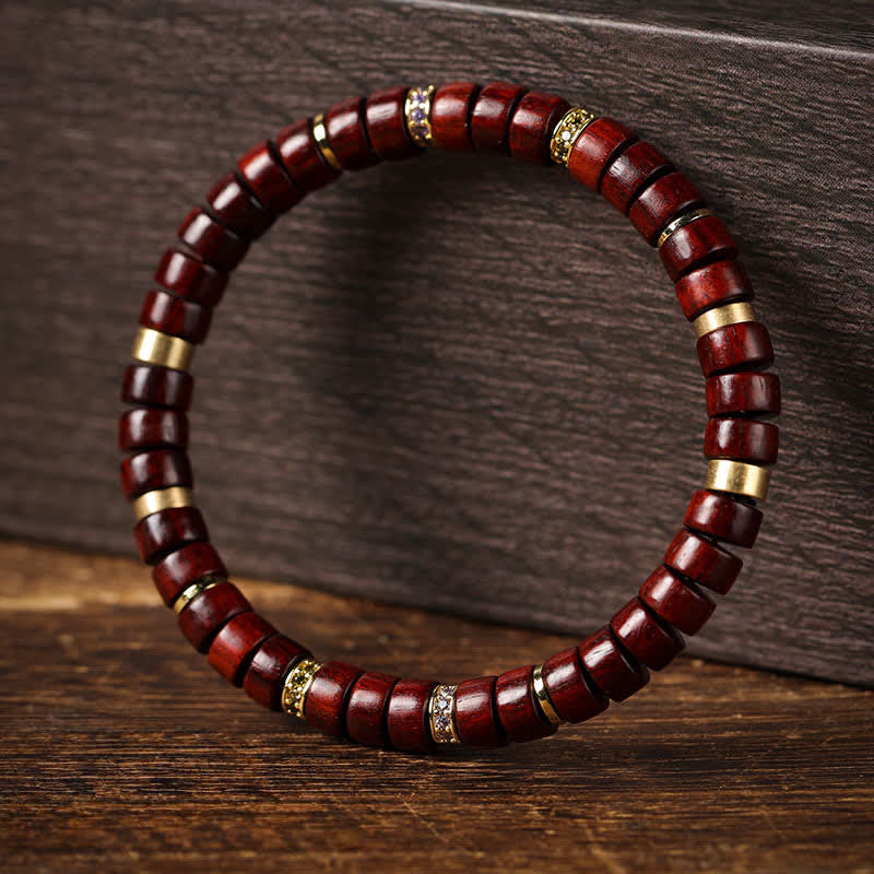 Buddha Stones Minimalistische Armband met kraal van rood palissanderhout en ebbenhout. - image 1