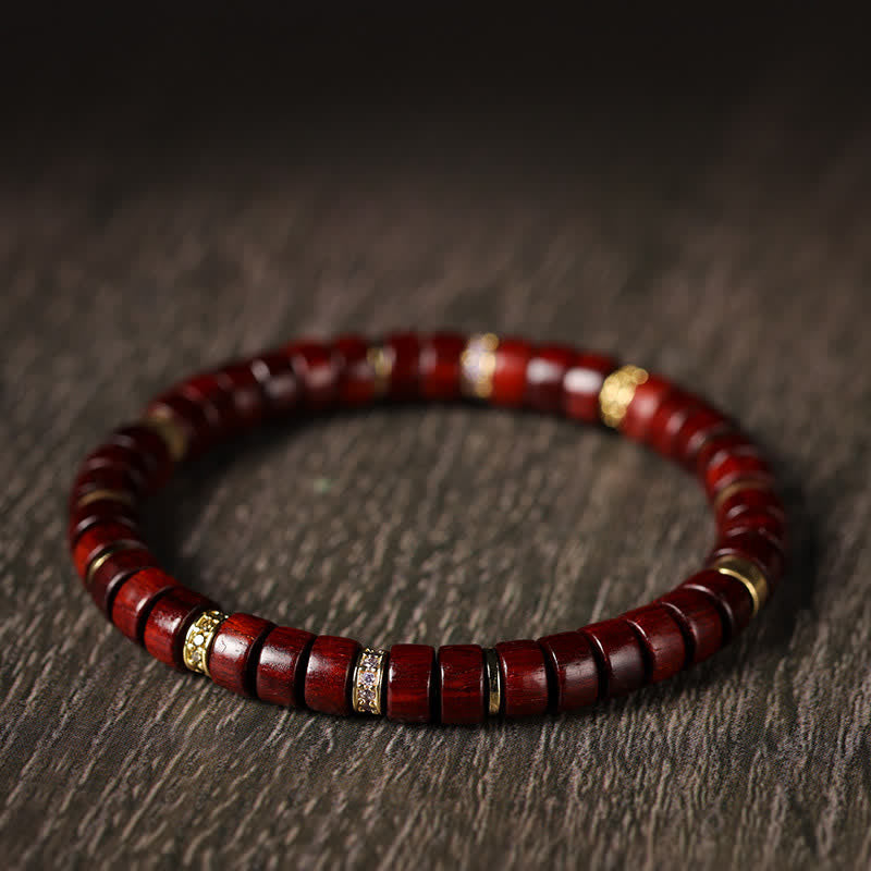 Buddha Stones Minimalistische Armband met kraal van rood palissanderhout en ebbenhout. - image 0