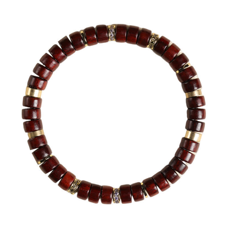 Buddha Stones Minimalistische Armband met kraal van rood palissanderhout en ebbenhout. - image 3