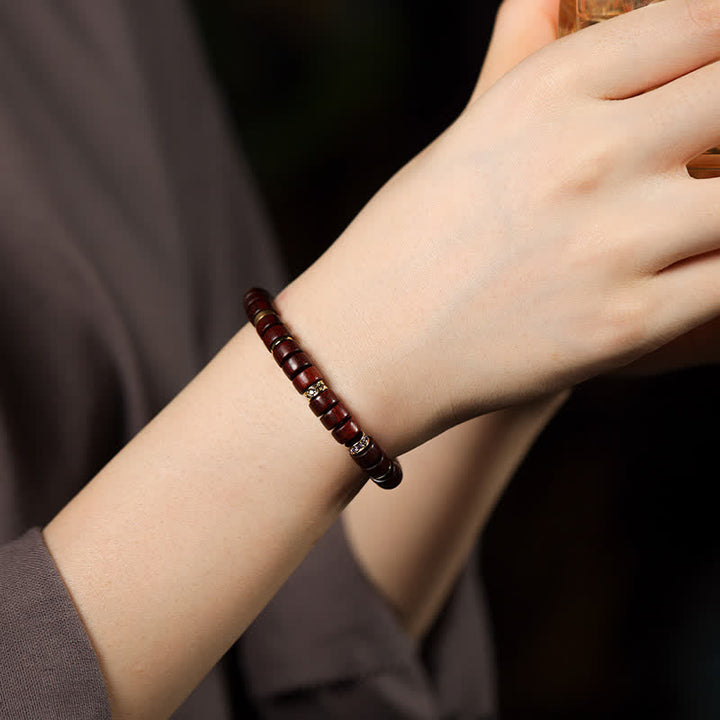 Buddha Stones Minimalistische Armband met kraal van rood palissanderhout en ebbenhout. - image 7