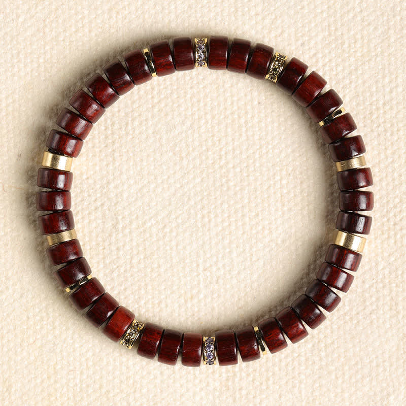 Buddha Stones Minimalistische Armband met kraal van rood palissanderhout en ebbenhout. - Rood palissanderhout (Meditatie ♥ Aarding) (Polsomtrek: 15-17 cm) - image 2